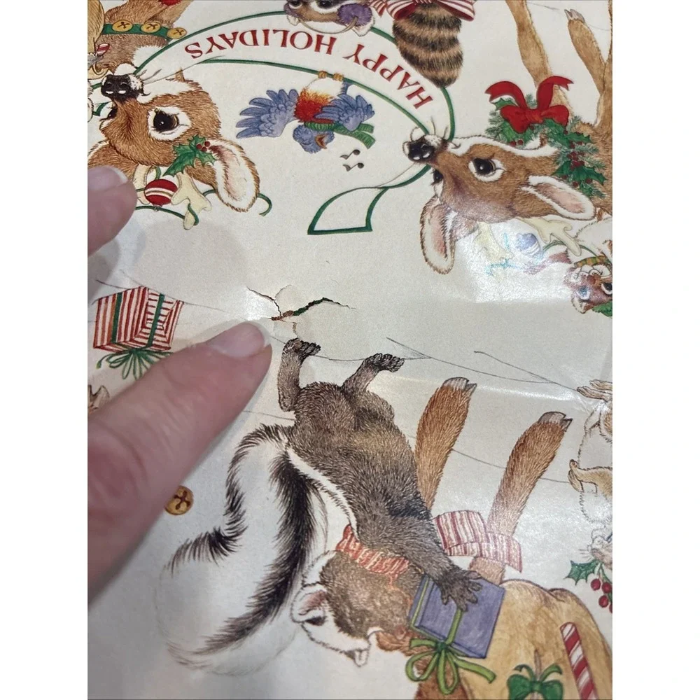 9 VTG LK Powell‎ Woodland Animals Happy Holidays Wrapping Paper gift wrap READ